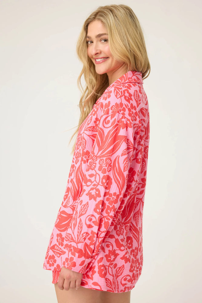Bali Bay Floral Long Sleeve Button-Up Shirt and Short Set