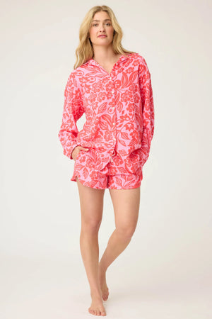 Bali Bay Floral Long Sleeve Button-Up Shirt and Short Set
