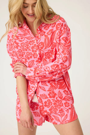 Bali Bay Floral Long Sleeve Button-Up Shirt and Short Set