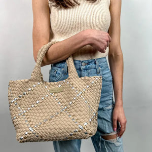 Beige Metallic Multi Woven Tote - Eden Lifestyle