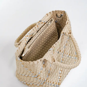 Beige Metallic Multi Woven Tote - Eden Lifestyle