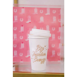 Big Teacher Energy Paper Coffee Cup - Set of 10 with Lids - Eden Lifestyle