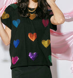 Queen of Sparkles Black Multi Sequin Heart Tee - Eden Lifestyle