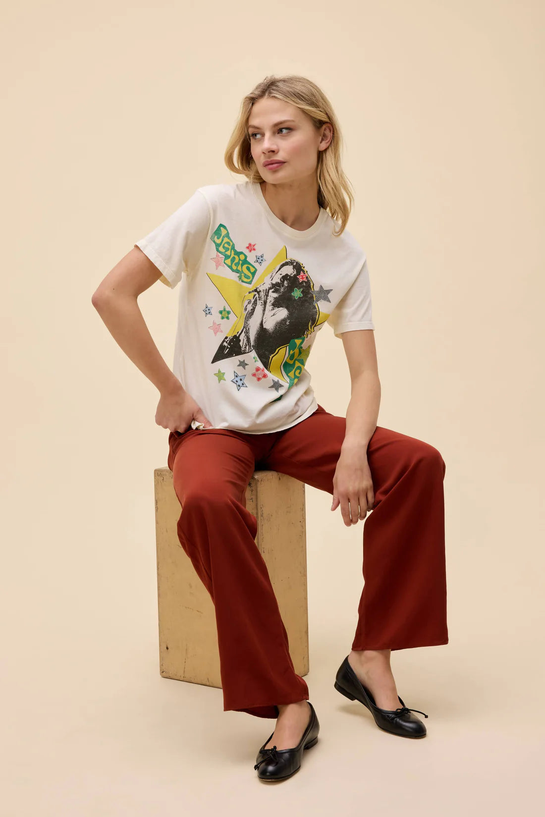 Janis Joplin Scrapbook Art Boyfriend Tee - Eden Lifestyle