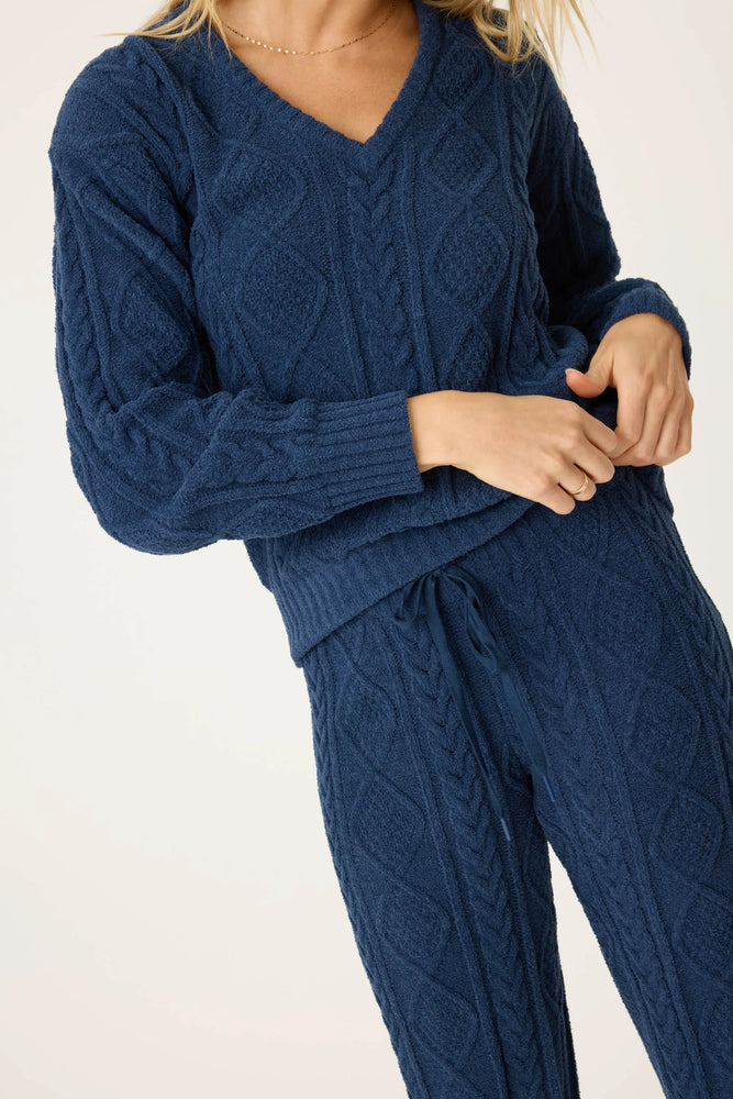 Navy Cable Crew Lounge PJ Set - Eden Lifestyle
