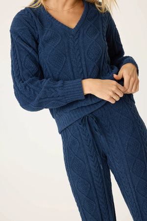 Navy Cable Crew Lounge PJ Set - Eden Lifestyle