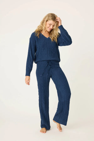 Navy Cable Crew Lounge PJ Set - Eden Lifestyle