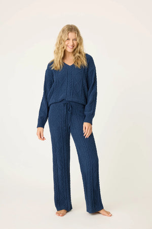 Navy Cable Crew Lounge PJ Set - Eden Lifestyle