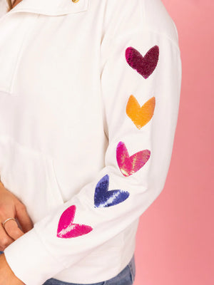 Carson White Sequin Hearts Sweatshirt - Eden Lifestyle