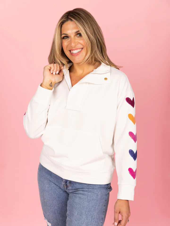 Carson White Sequin Hearts Sweatshirt - Eden Lifestyle