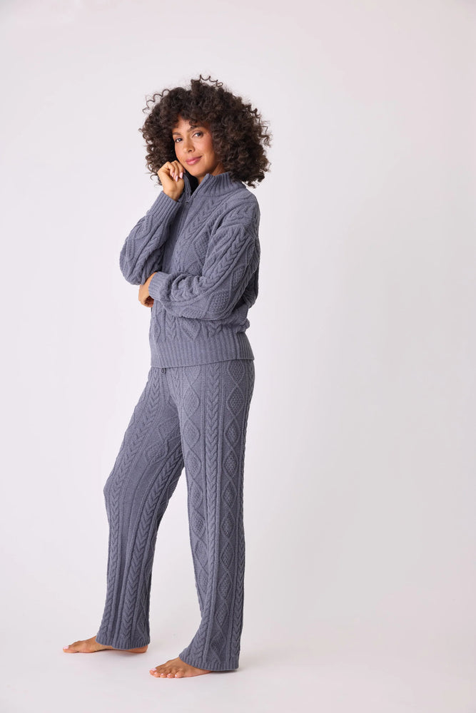 Charcoal Chenille Cozy Cable Quarter Zip Sweater and Pant Set - Eden Lifestyle