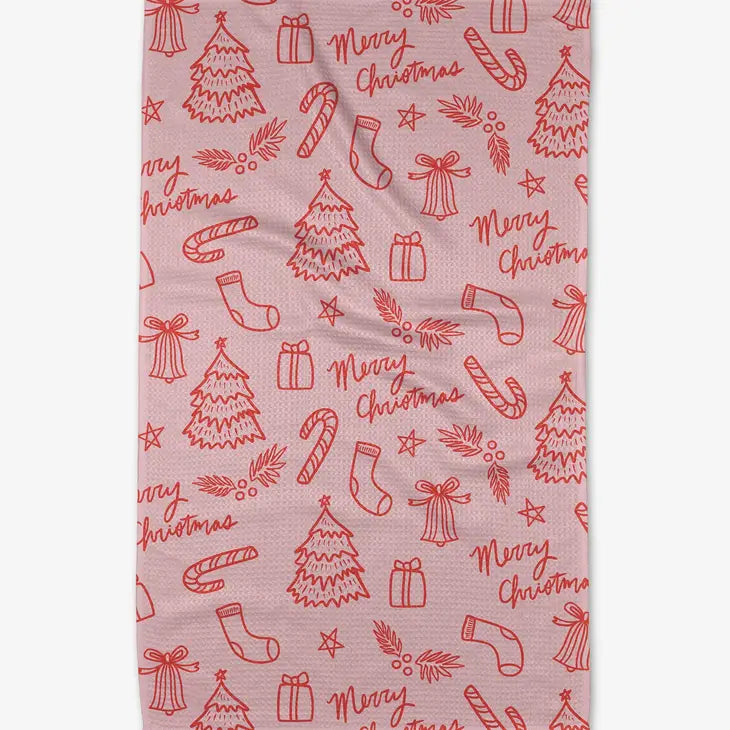 Cheery Pink Christmas Tea Towel - Eden Lifestyle