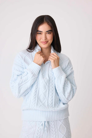 Chenille Cozy Cable Quarter Zip Sweater and Pant Set - Eden Lifestyle