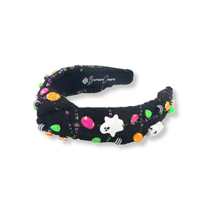 Child Size Black Tweed Headband with Ghosts & Neon Crystals - Eden Lifestyle