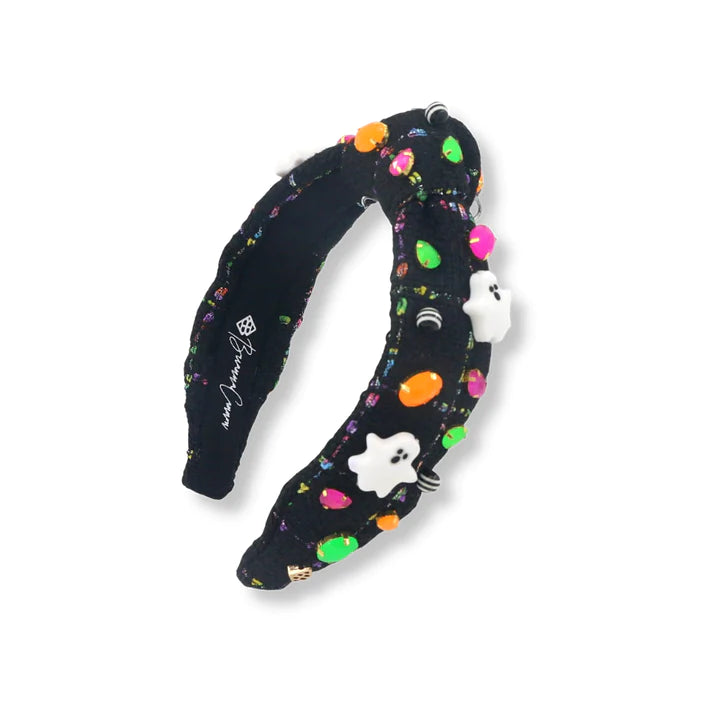 Child Size Black Tweed Headband with Ghosts & Neon Crystals - Eden Lifestyle