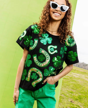 Black and Green Horse Shoe and Clover Tee - Eden Lifestyle