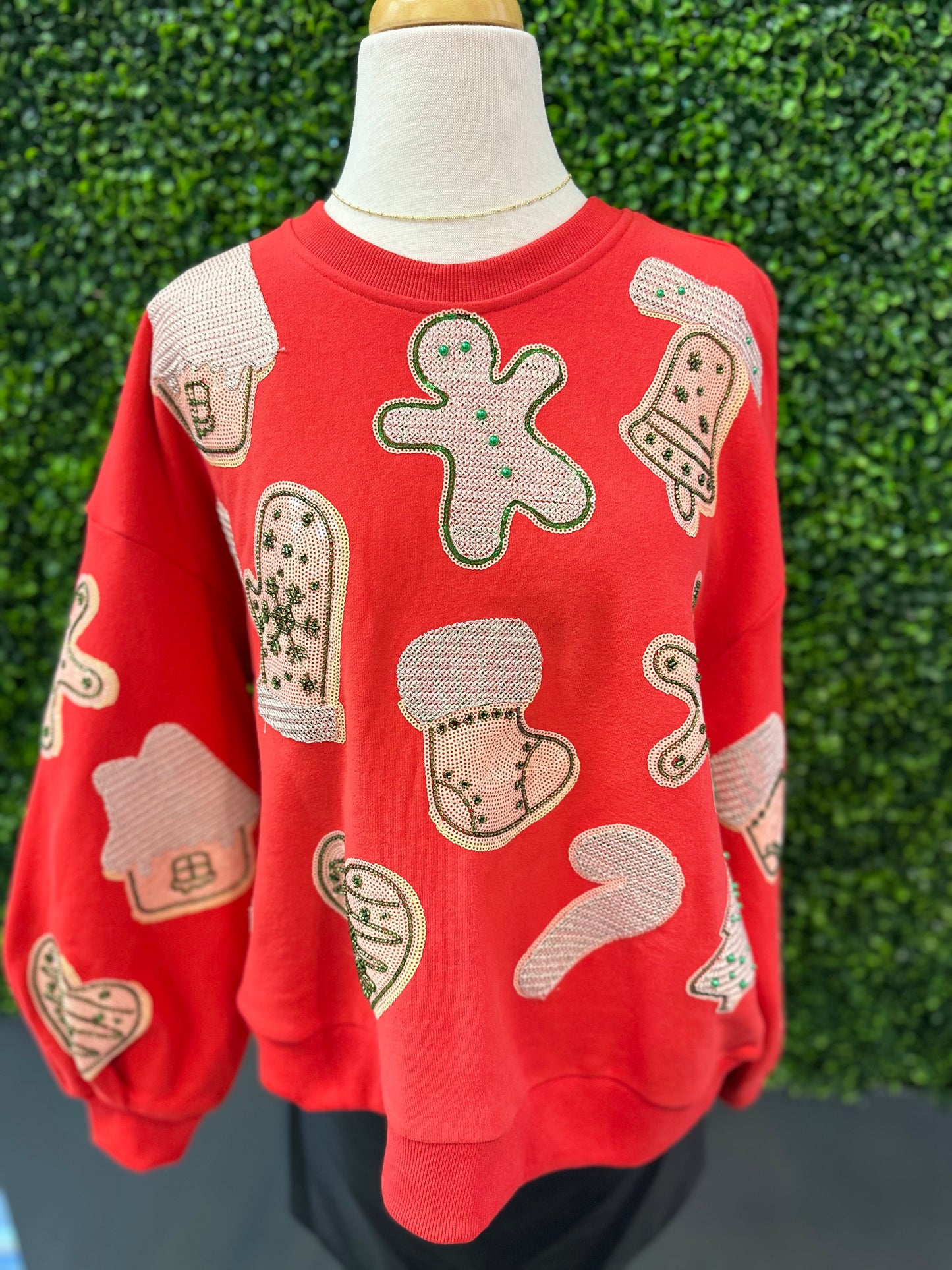 Queen of Sparkles Red Fuzzy Christmas Cookie Sweatshirt - Eden Lifestyle