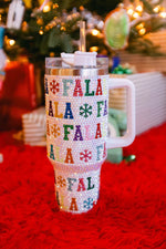 White Multi 'Fa La La" Rhinestone Tumbler - Eden Lifestyle