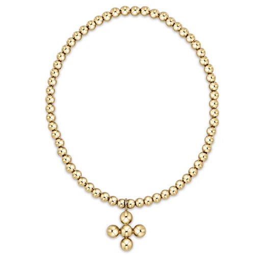 Enewton Classic Gold 3mm Bead Bracelet - Classic Beaded Signature Cross Gold Charm - 4mm Bead Gold - Eden Lifestyle