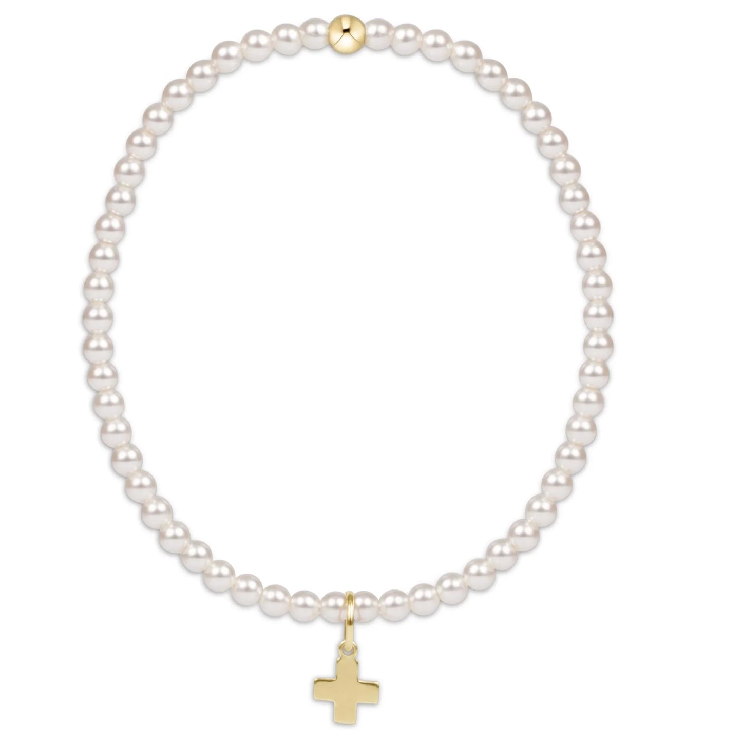 Enewton Classic Pearl 3mm Bead Bracelet - Signature Cross Gold Charm - Eden Lifestyle