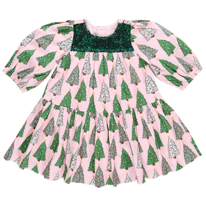 Girls Fiona Dress Pink Trees - Eden Lifestyle