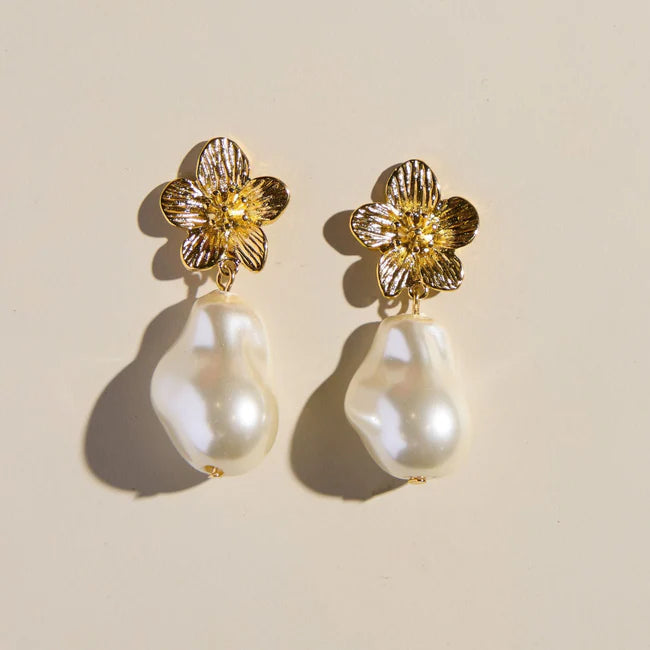 Flower and Pearl Statement Drop Studs - Eden Lifestyle