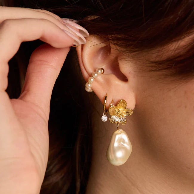Flower and Pearl Statement Drop Studs - Eden Lifestyle