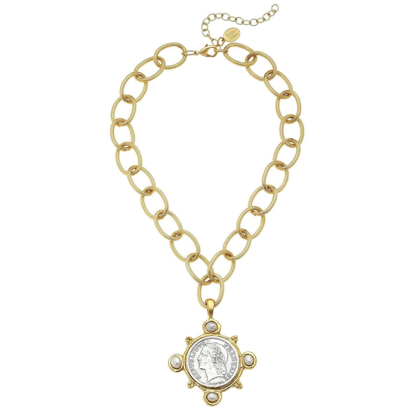 French Coin + Freshwater Pearl Necklace - Eden Lifestyle