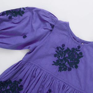 Girls Brooke Dress - Royal Purple Embroidery - Eden Lifestyle