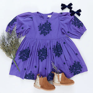 Girls Brooke Dress - Royal Purple Embroidery - Eden Lifestyle