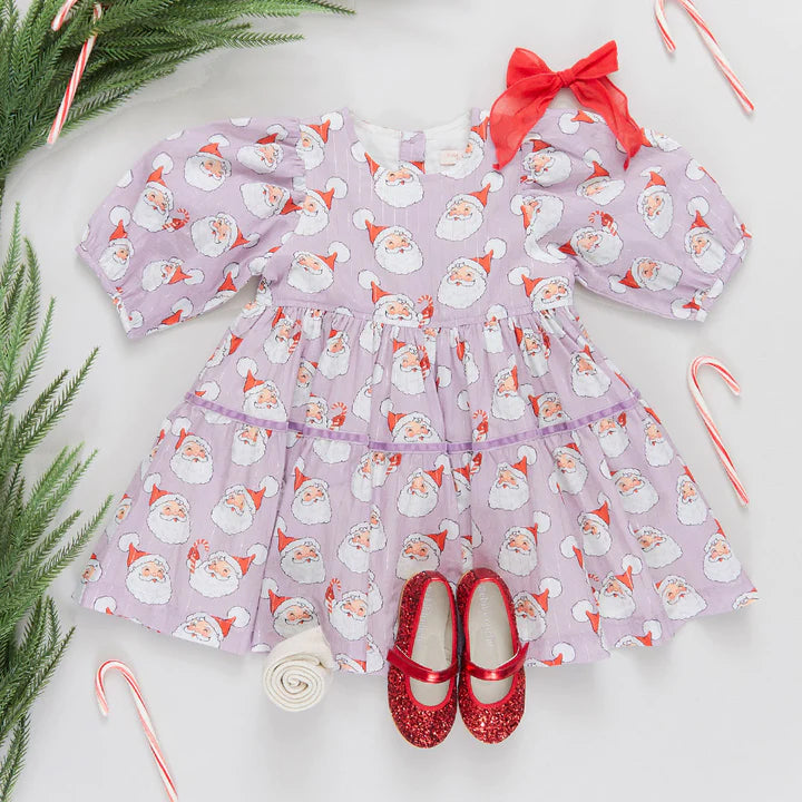 Girls Maribelle Dress - Lavender Santas - Eden Lifestyle