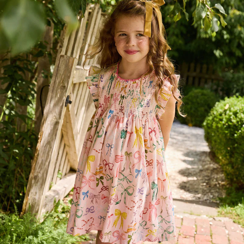 Girls Stevie Dress - Watercolor Bows - Eden Lifestyle