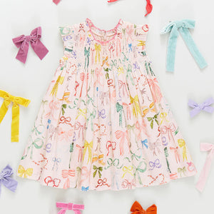 Girls Stevie Dress - Watercolor Bows - Eden Lifestyle