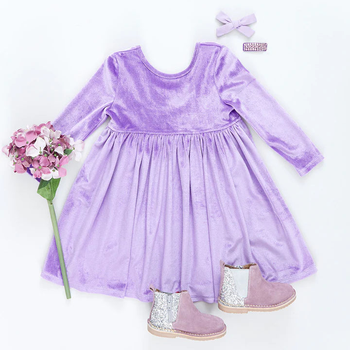 Girls Velour Steph Dress - Lavender - Eden Lifestyle