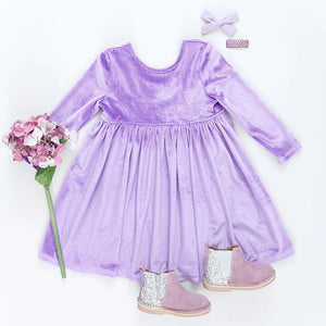 Girls Velour Steph Dress - Lavender - Eden Lifestyle