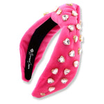 Hot Pink Velvet Headband with Light Pink Crystal Hearts - Eden Lifestyle