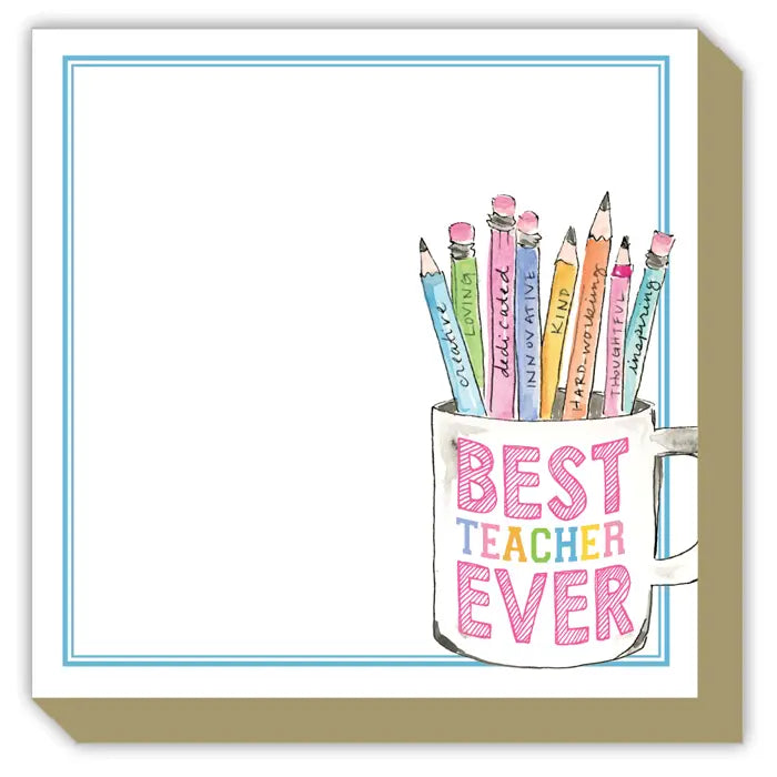 Handpainted Best Teacher Ever Pencil Cup Luxe Notepad - Eden Lifestyle