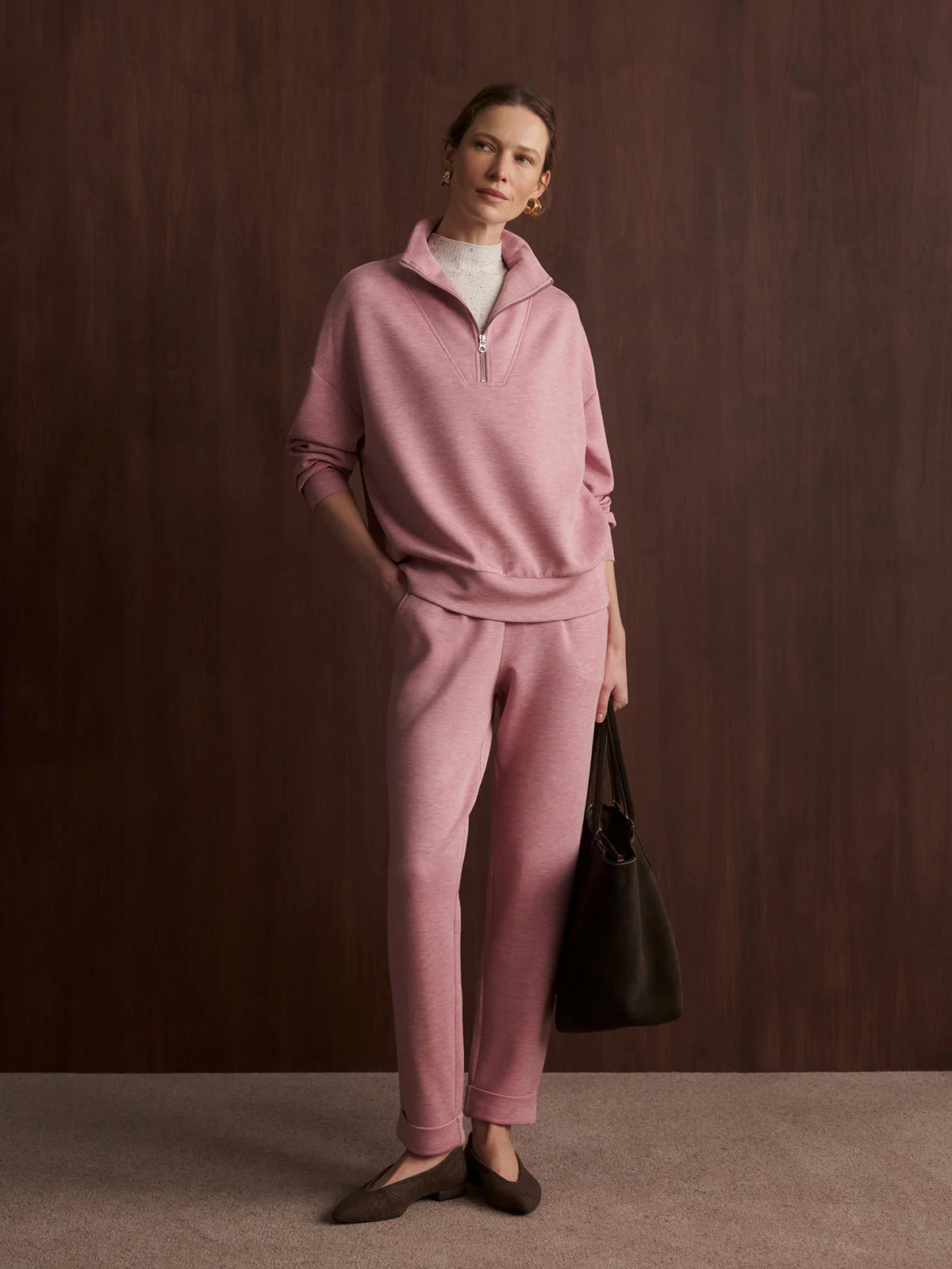 Hawley Half-Zip Sweat Rose Marl - Eden Lifestyle
