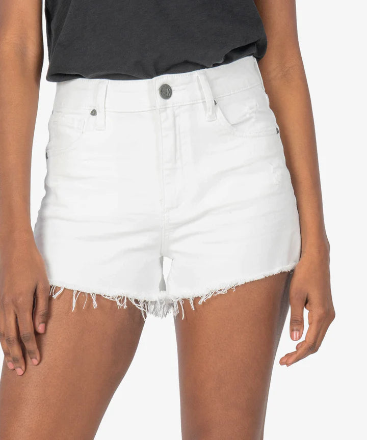 KUT from the Kloth Jane High Rise Short with Fray (Optic White) - Eden Lifestyle