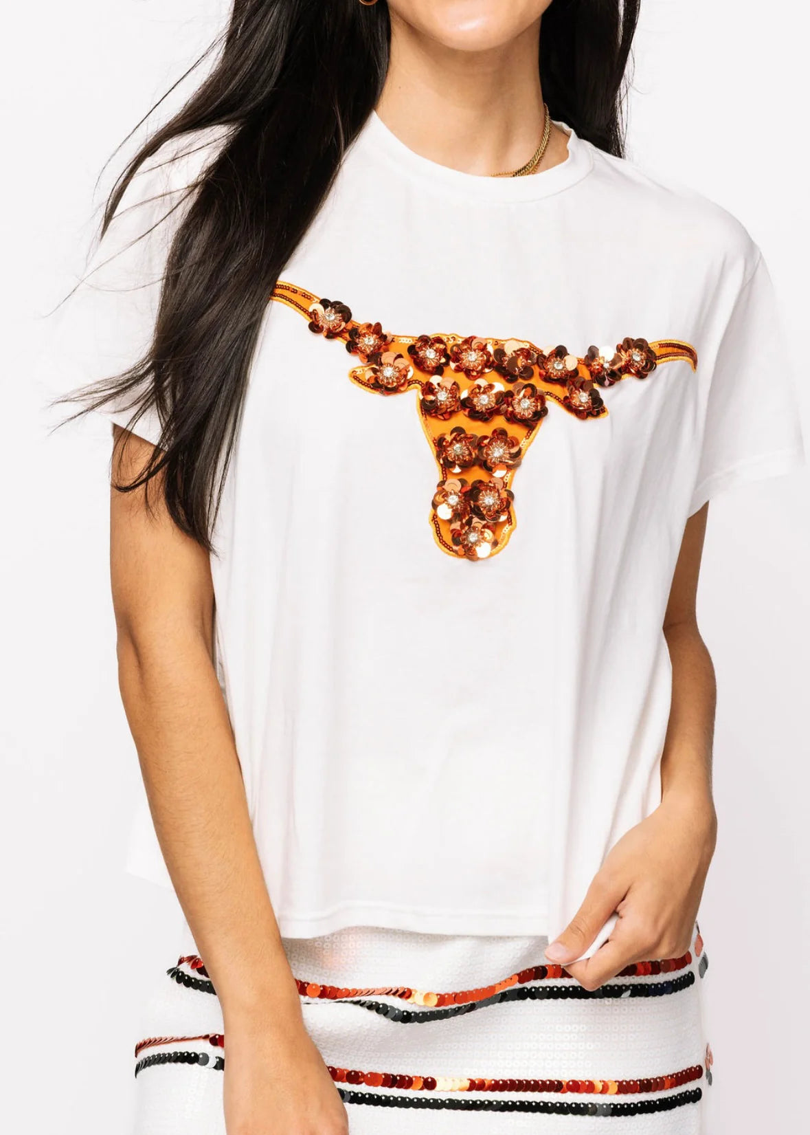 Licensed Texas Mascot Sequin Flower Tee - Eden Lifestyle