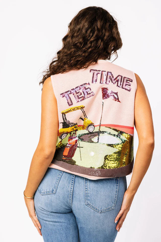 Queen of Sparkles Light Pink Plaid Golf Tee Time Sweater Vest - Eden Lifestyle