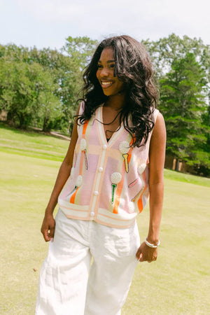 Queen of Sparkles Light Pink Plaid Golf Tee Time Sweater Vest - Eden Lifestyle