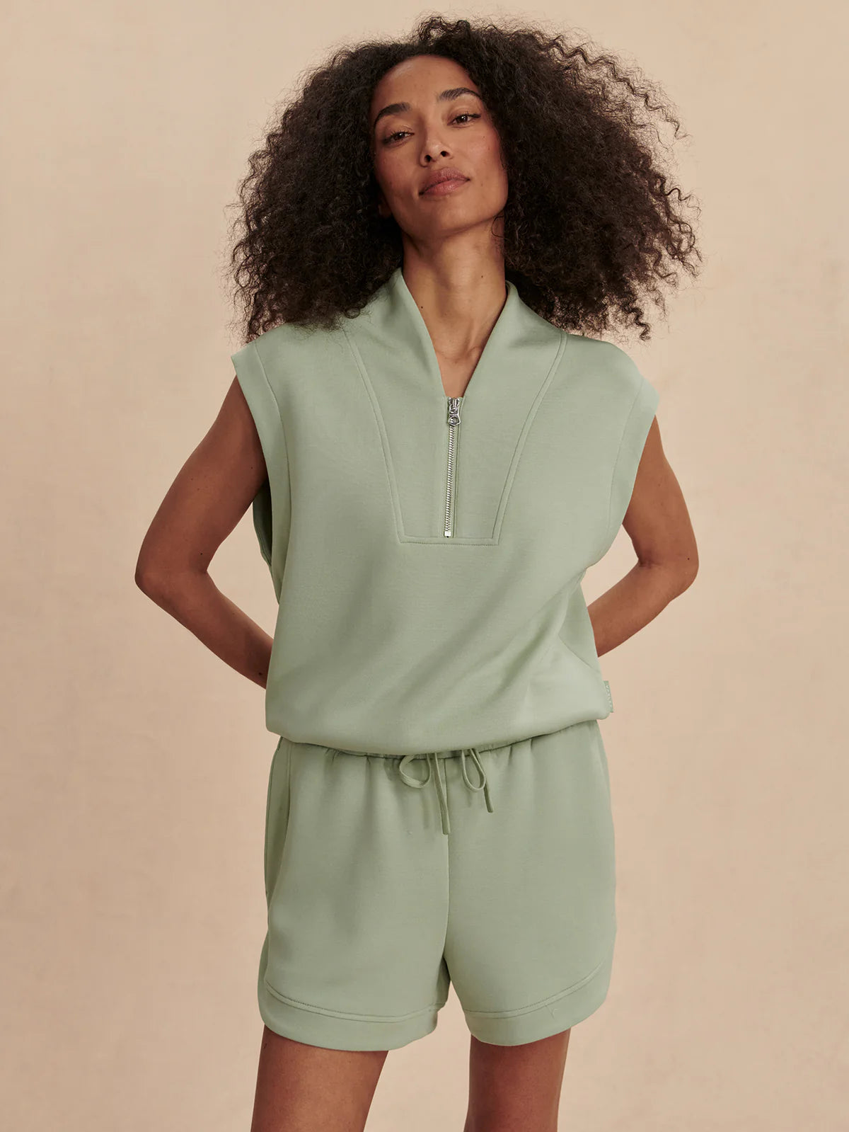 Loretta Half-Zip Sleeveless Sweat Snow Sage - Eden Lifestyle