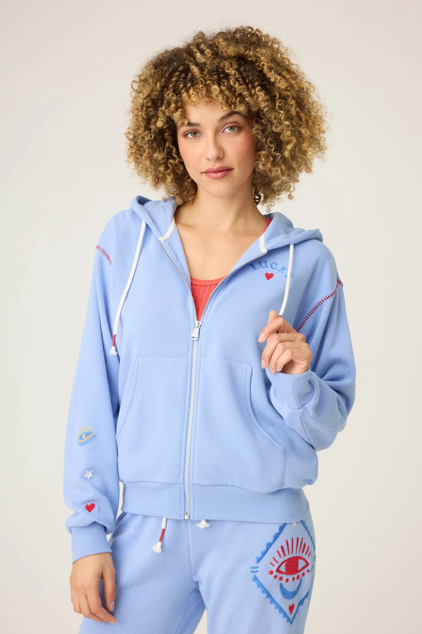 Lucky Me Hooded Zip Sweatshirt and Band Pant Set - Eden Lifestyle