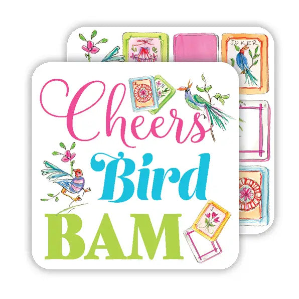 Mahjong Tiles with Birds Cheers Bird Bam Square Coaster - Eden Lifestyle