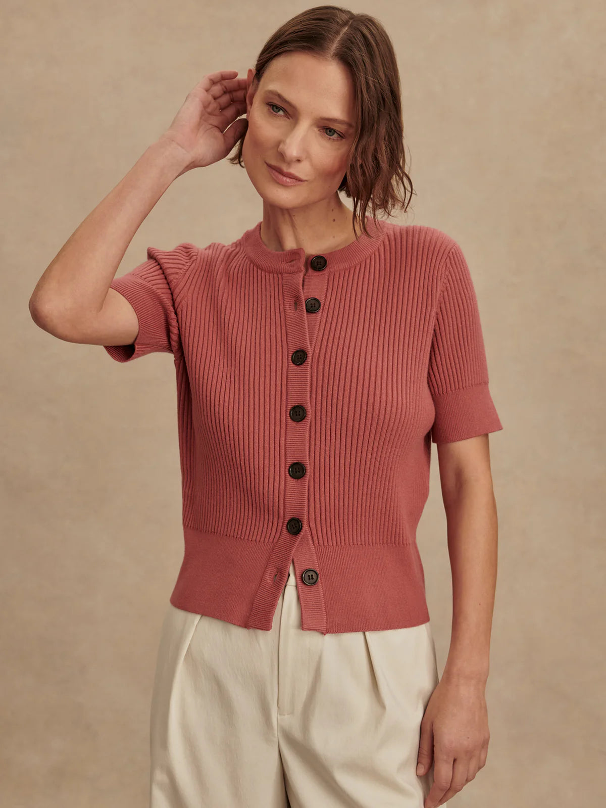 Micha Short Sleeve Cardigan Mauvewood - Eden Lifestyle