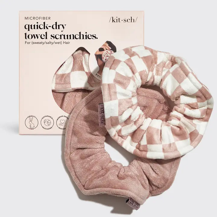 Microfiber Quick-Dry Towel Scrunchies 2pc - Terracotta Checker - Eden Lifestyle