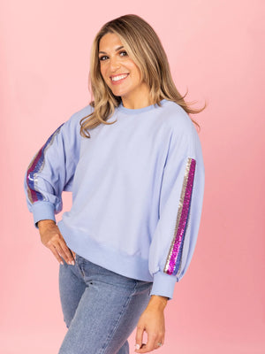 Millie Sweatshirt Blue Sequin Stripes - Eden Lifestyle