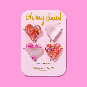 Mini Claw Hair Clips - Hearts - Pink Pearl + Red Confetti - Eden Lifestyle
