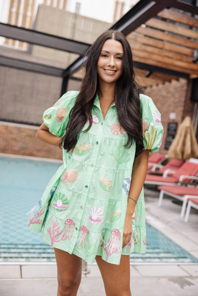 Mint Under the Sea Poof Sleeve Dress - Eden Lifestyle